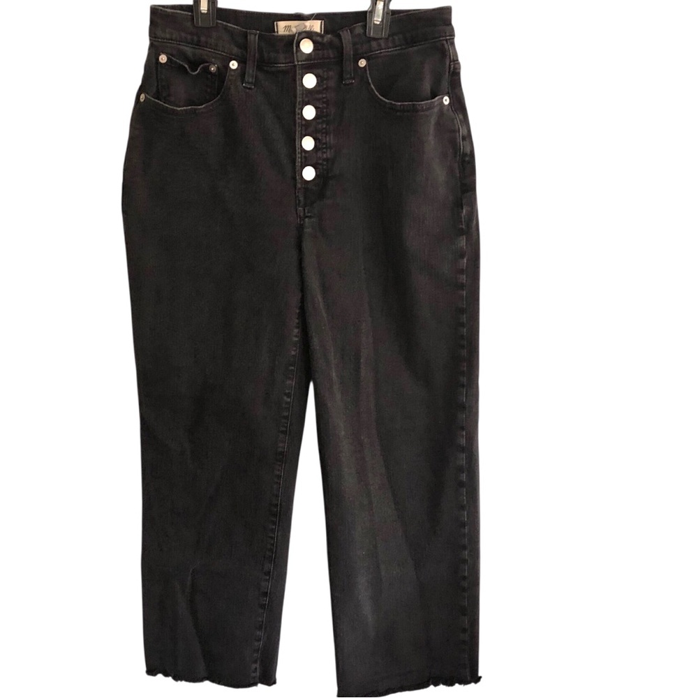 Madewell Perfect Vintage Wide Leg Crop Jean Sz 28 Black Exposed Buttonfly Casual - Picture 3 of 8